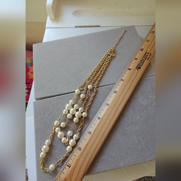 J. Crew Layered double strand faux pearl and gold tone Chain link necklace - Picture 6 of 8